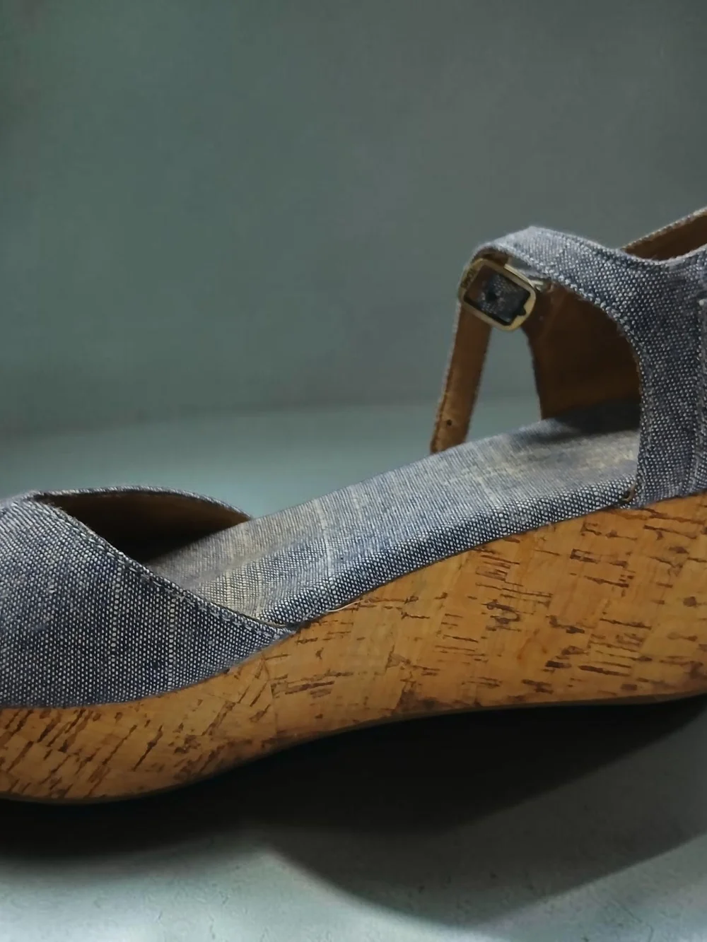 Denim Wedge Sandals with Cork Platform - Women's